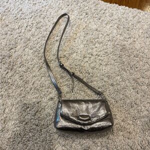 Zara Silver Crossbody Bag with Metallic Sheen and Flap Closure
